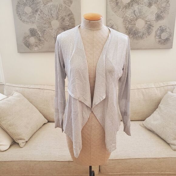 Alfani Metallic Thread Mixed-Stitch Open Cardigan in Gray/Silver- NEW - Picture 4 of 13